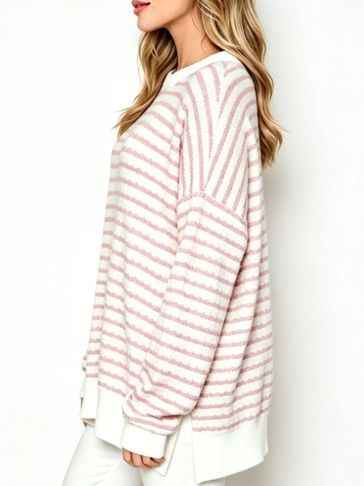 Oversized Striped Crew Neck Sweatshirt (6)