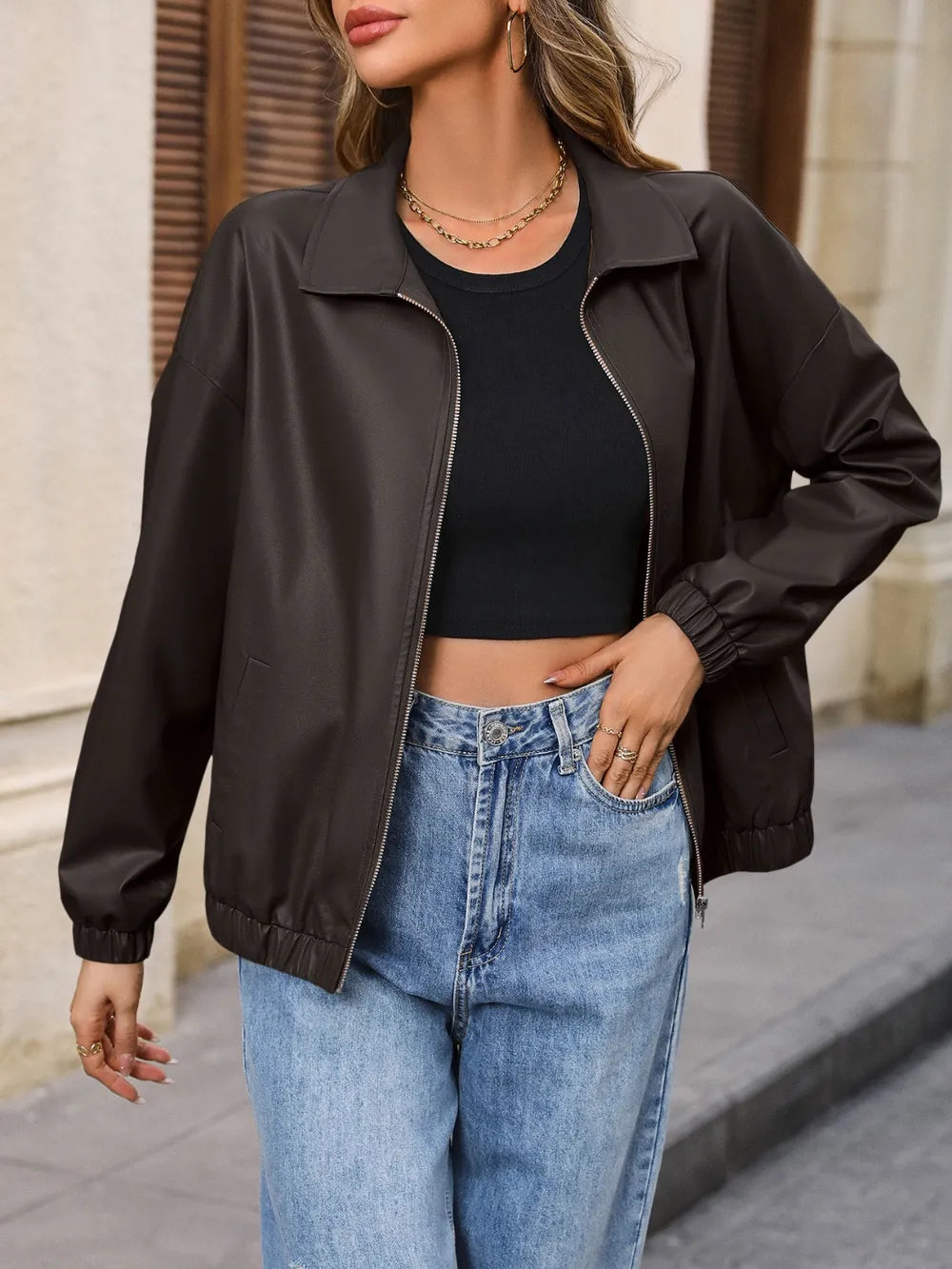 Zip Up Dropped Shoulder Jacket (10)