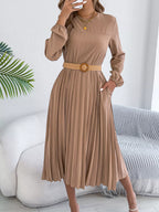 Pleated A-line Midi Dress