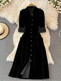 Velvet Button-down Midi Dress