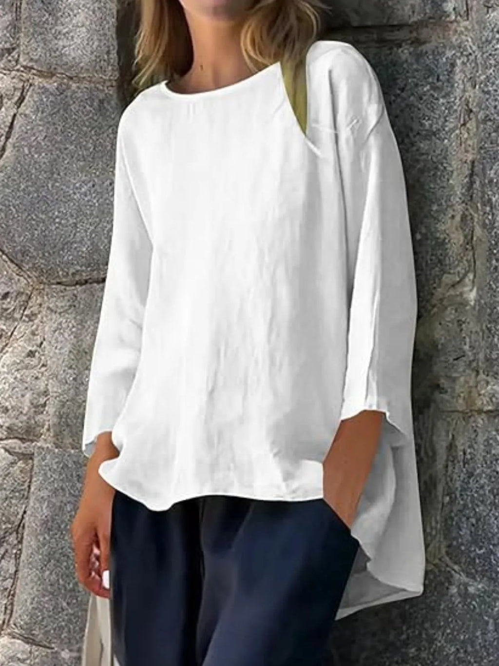 Full Size Round Neck Relaxed Fit Blouse Plus (5)