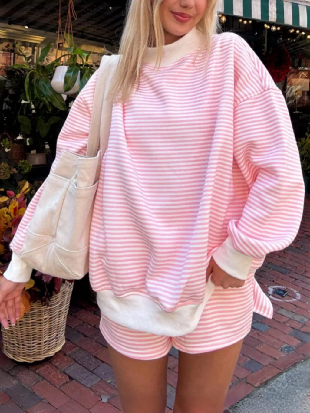 Striped Oversized Sweatshirt Shorts Set