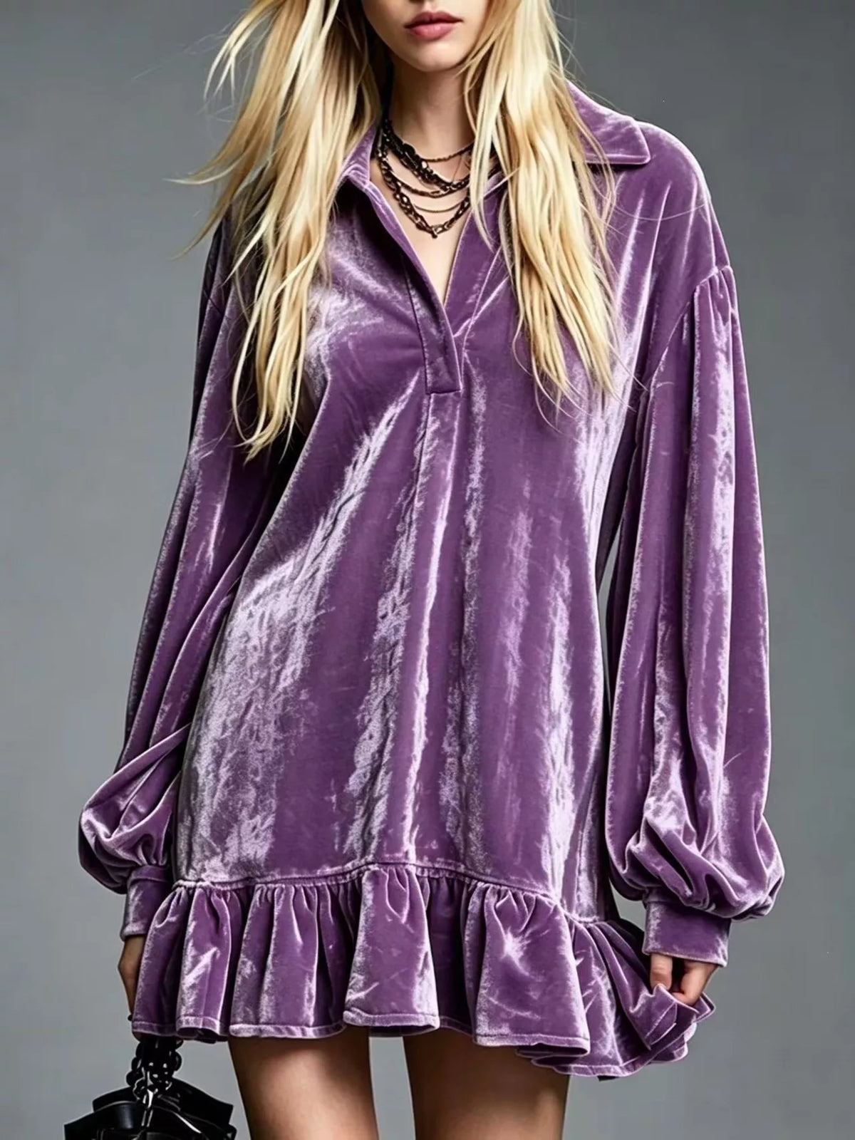 Full Size Velvet Ruffled Hem Long Sleeve Dress Plus (7)