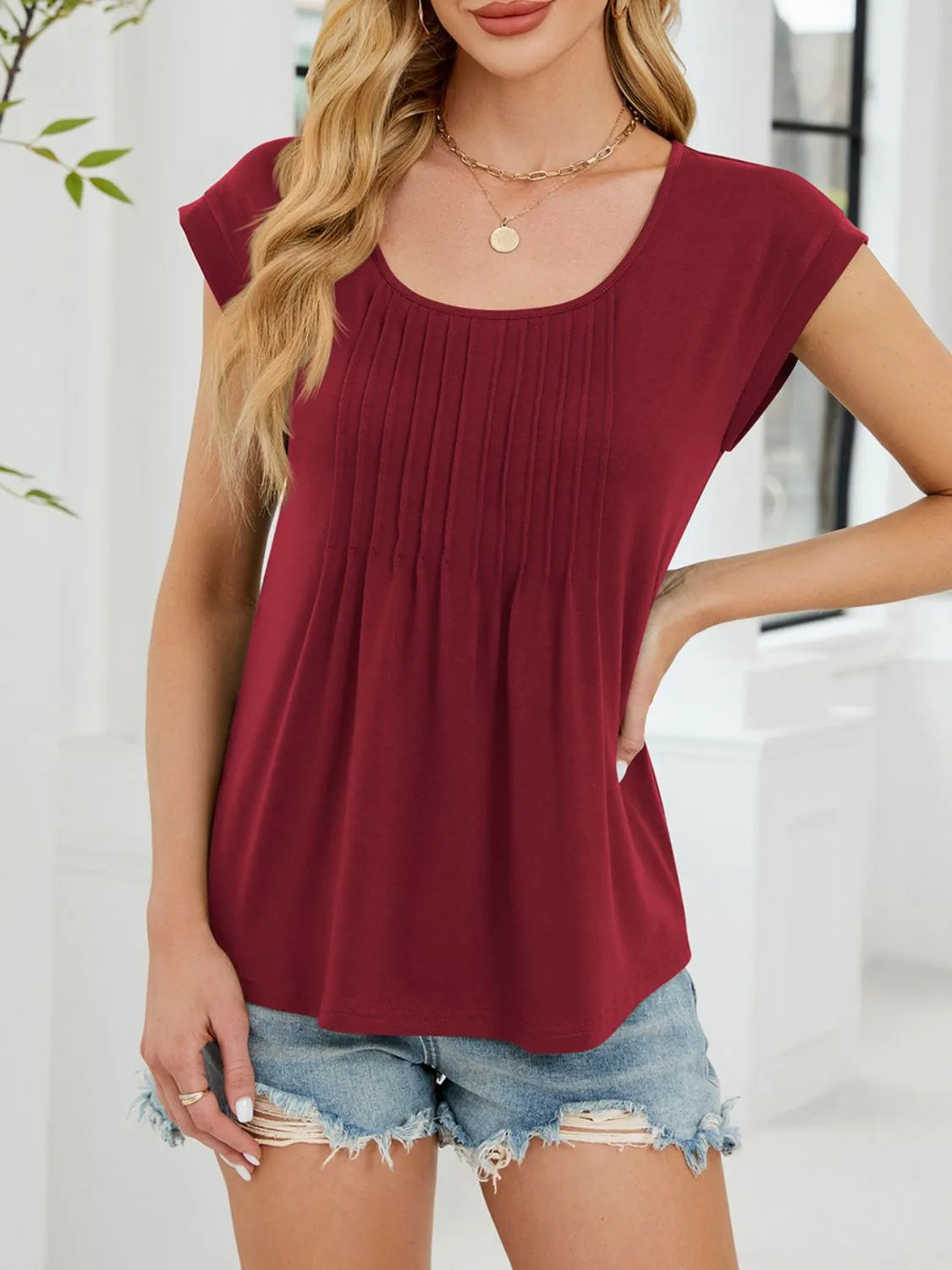 Pleated Front Scoop Neck T-shirt (11)