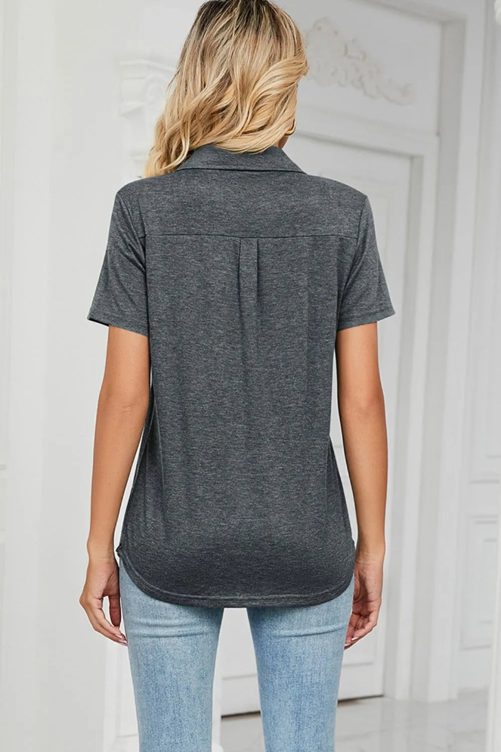Johnny Collar Short Sleeve Blouse (2)
