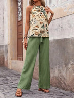 Printed Tank Top Wide Leg Pants Set (33)