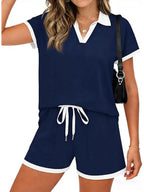 Polo Collar Short Sleeve Top Shorts Set (4)