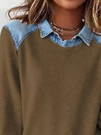 Full Size Denim Trim Long Sleeve Top Plus (14)