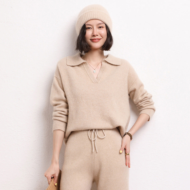 Cashmere Short Loose Polo Collar Sweater photo 4