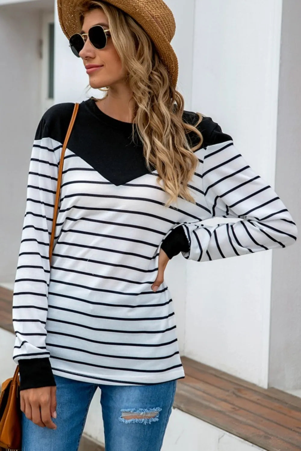 Striped Round Neck Long Sleeve T-shirt (15)
