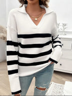 Striped Collared Neck Long Sleeve Sweater (15)