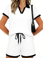 Polo Collar Short Sleeve Top Shorts Set (9)