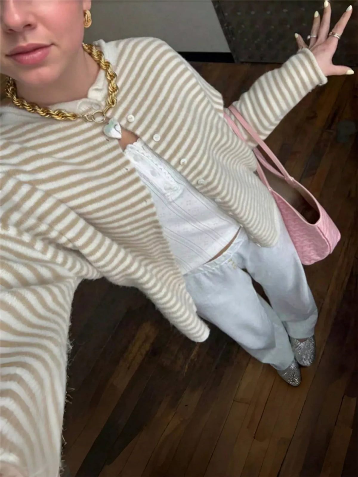 Striped Knit Button Up Cardigan (12)