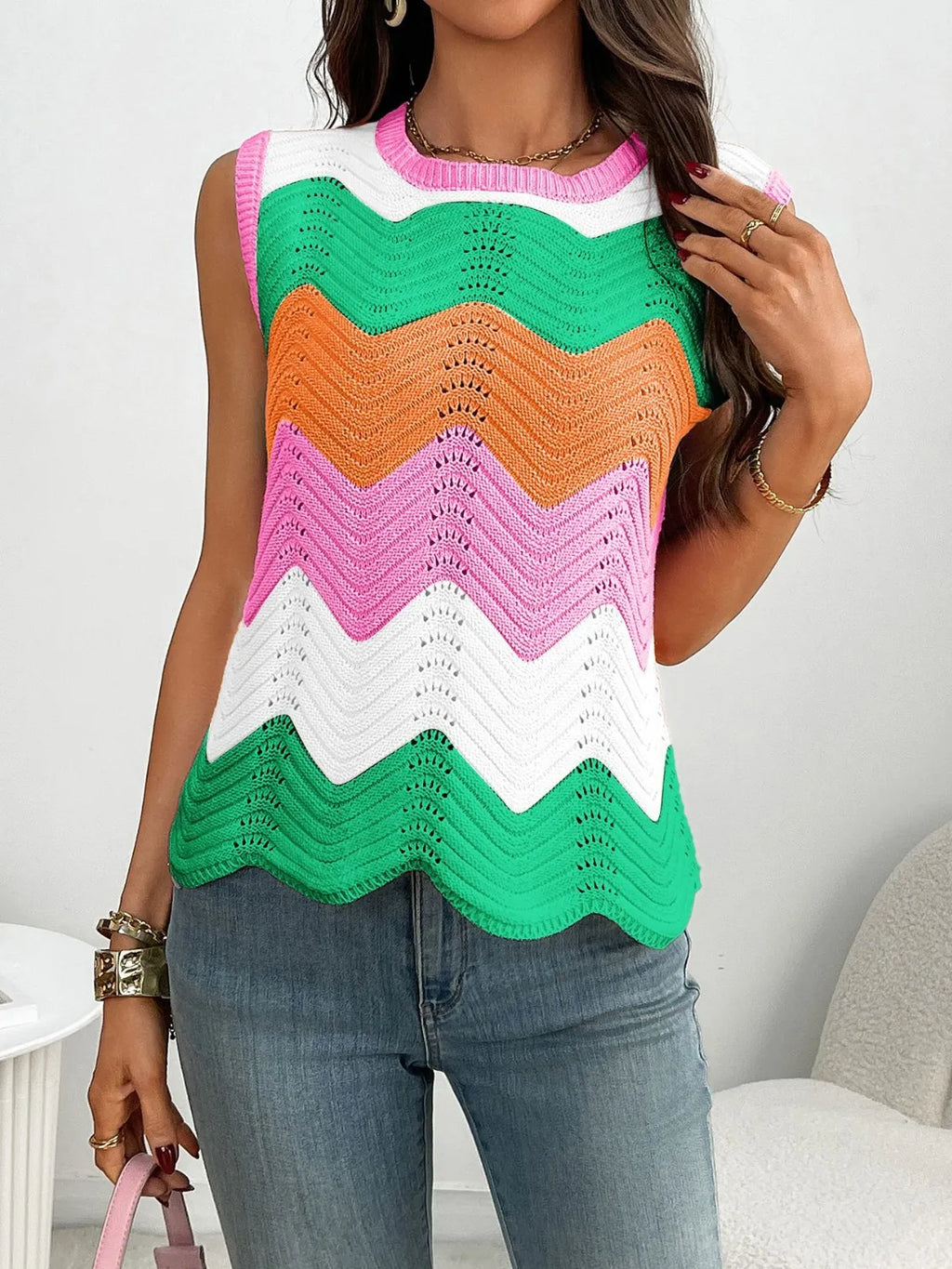 Block Round Neck Sweater Vest (9)