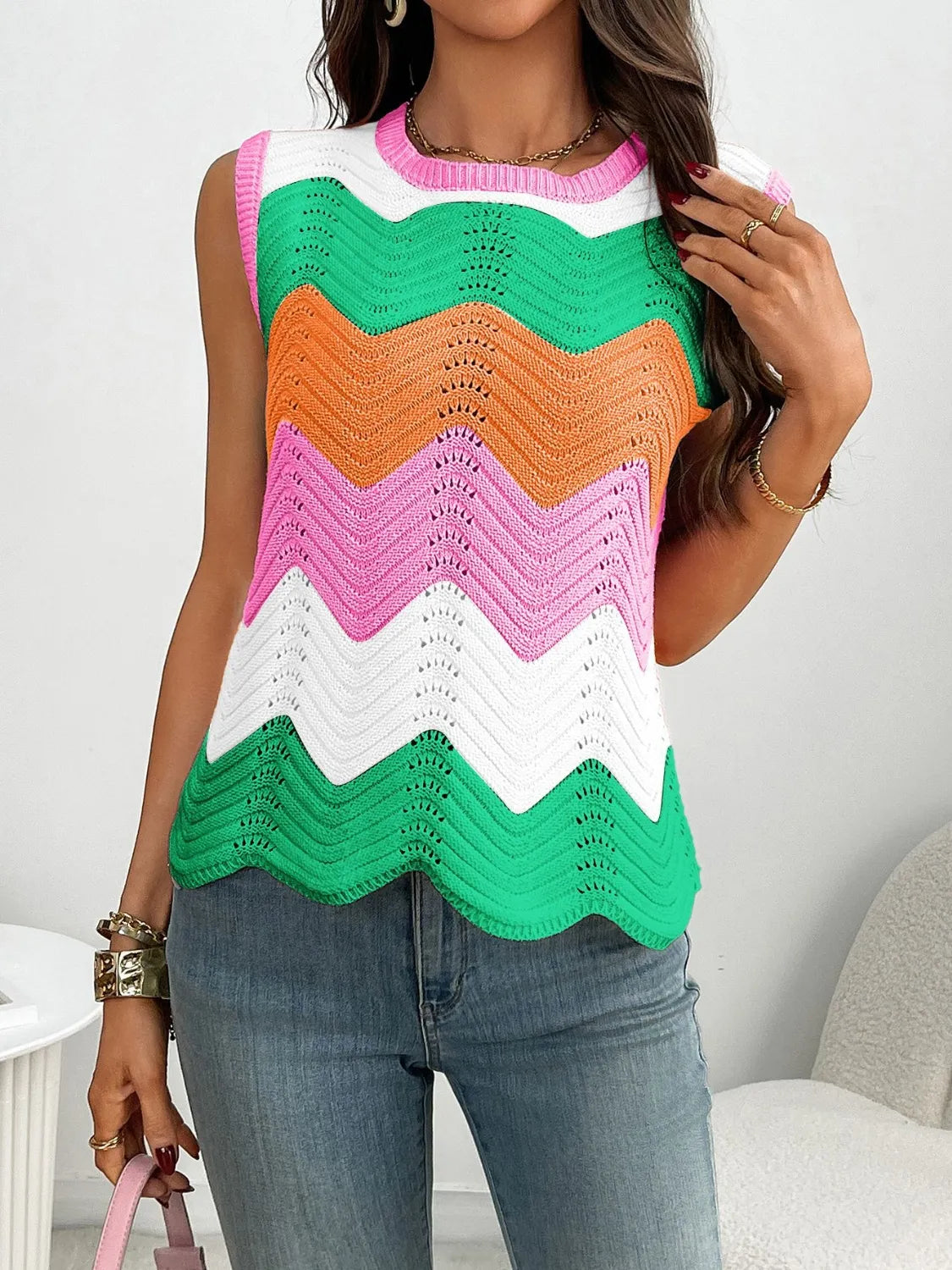 Block Round Neck Sweater Vest (9)