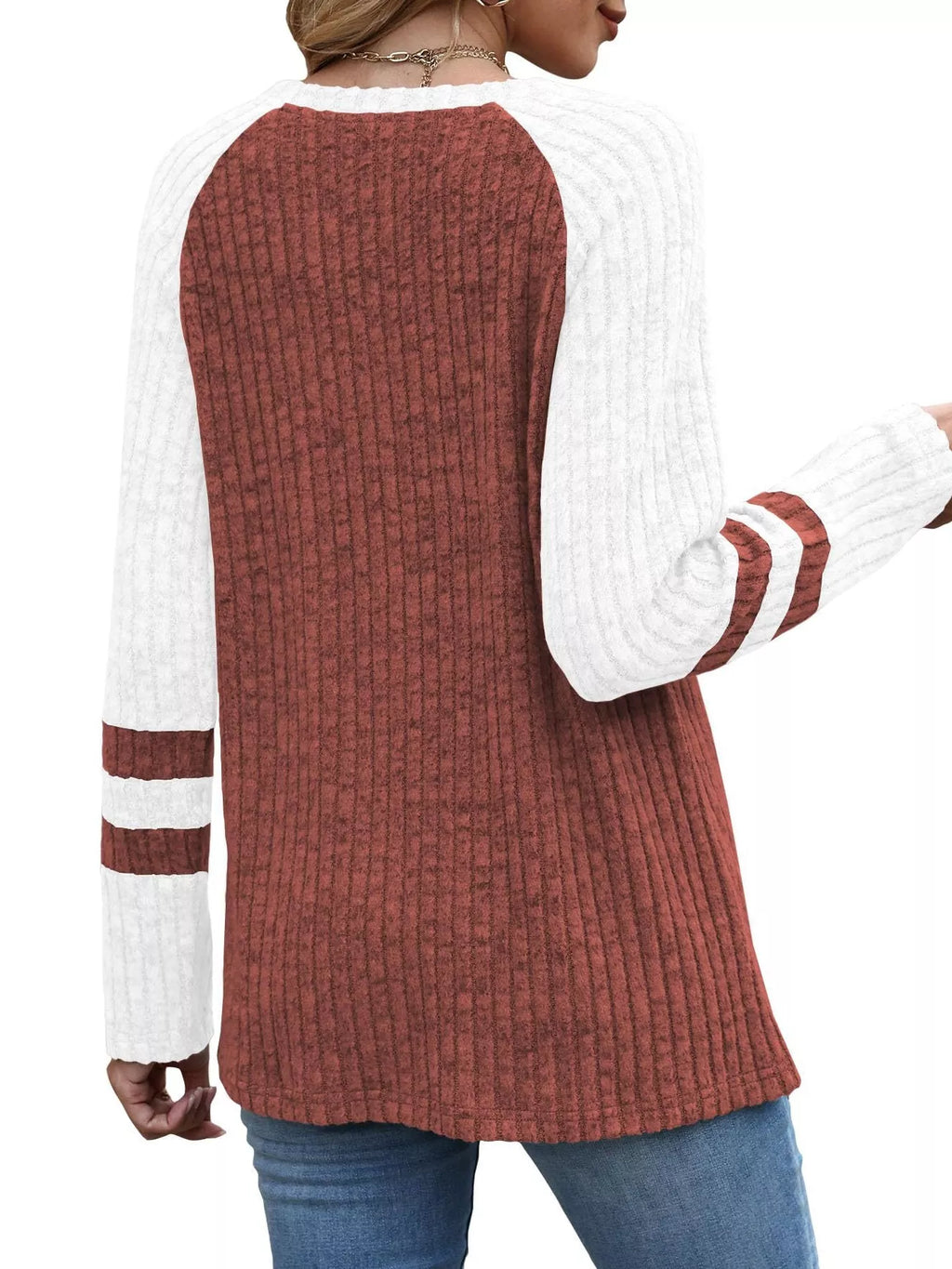 Ribbed Round Neck Raglan Sleeve Top (3)