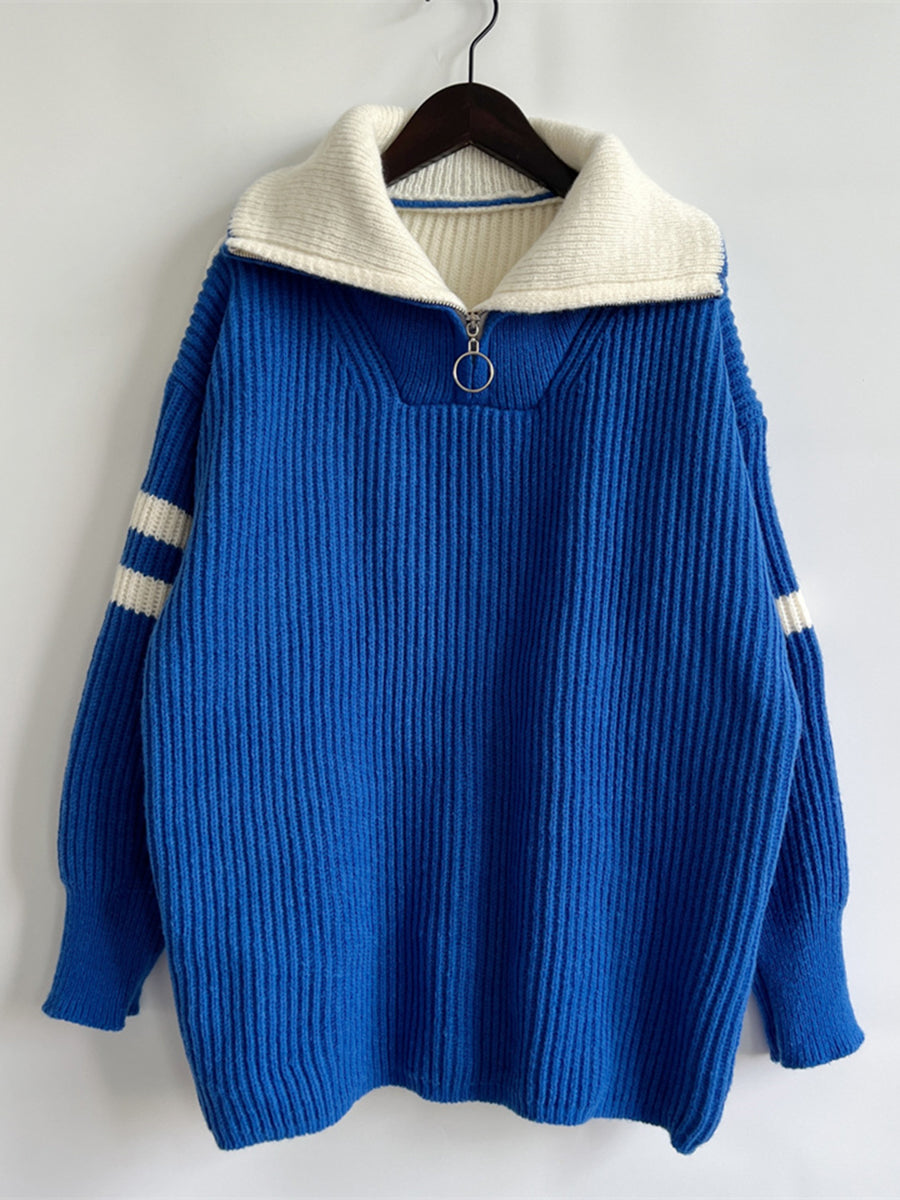 Ribbed Two-tone Half Zip Sweater (2)