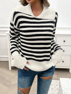 Striped Collared Neck Long Sleeve Sweater (13)