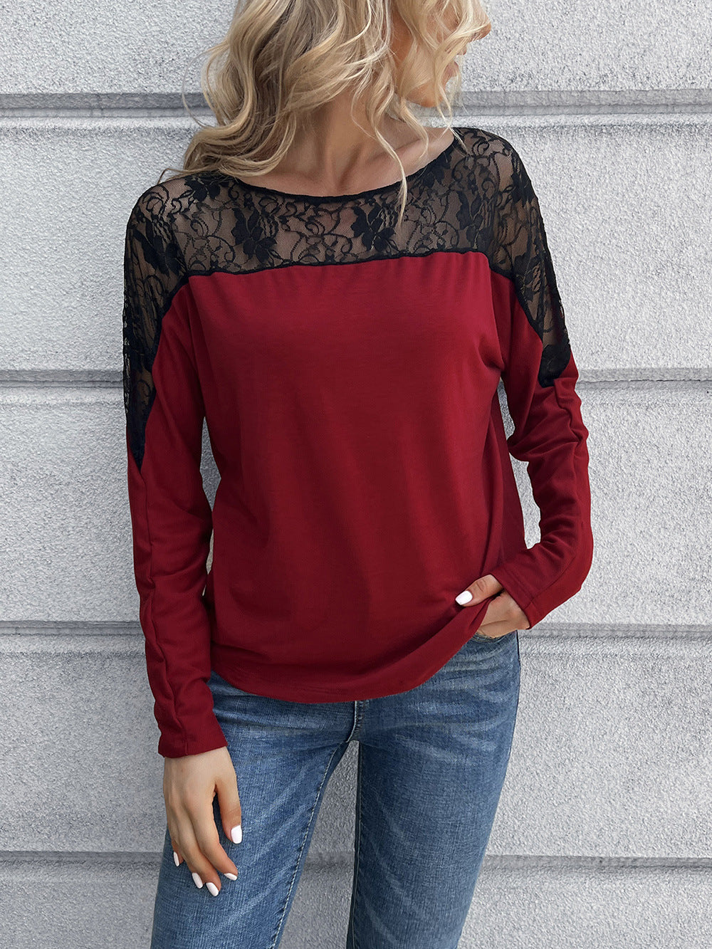 Lace Long Sleeve Round Neck Tee (11)