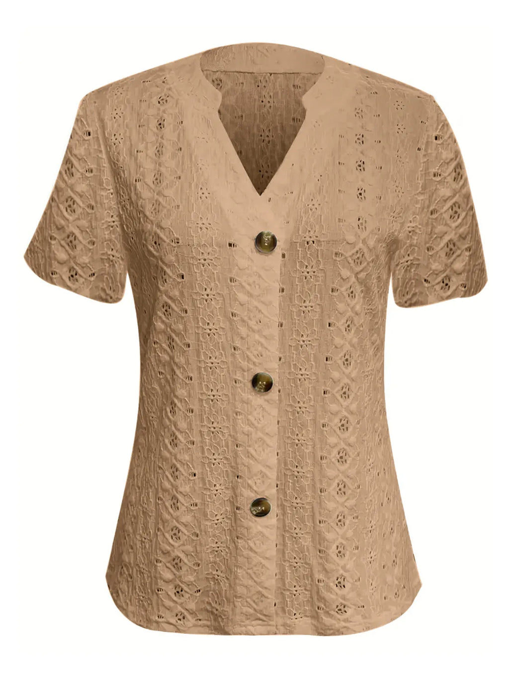 Openwork Notched Short Sleeve Top (14)