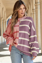 Striped Round Neck Long Sleeve Knit Top (2)