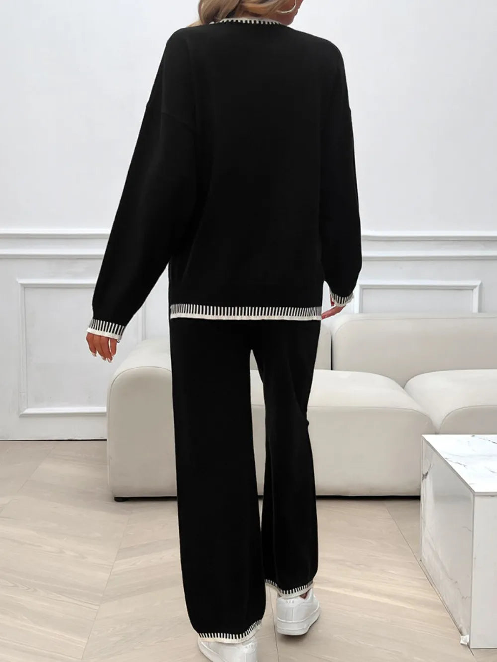 Round Neck Dropped Shoulder Top Pants Sweater Set (21)