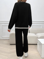 Round Neck Dropped Shoulder Top Pants Sweater Set (21)