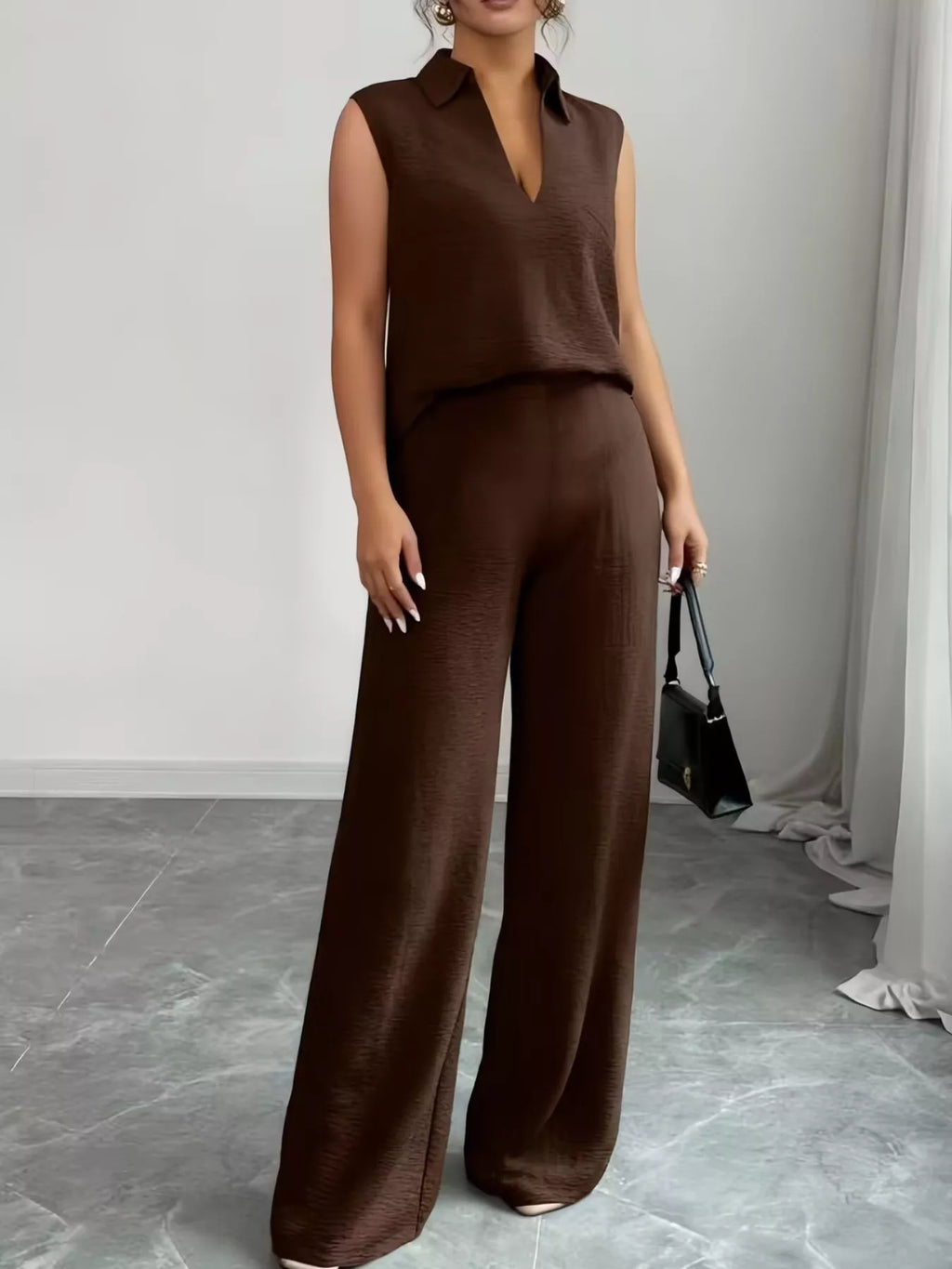 Sleeveless Top Wide Leg Pants Set (2)