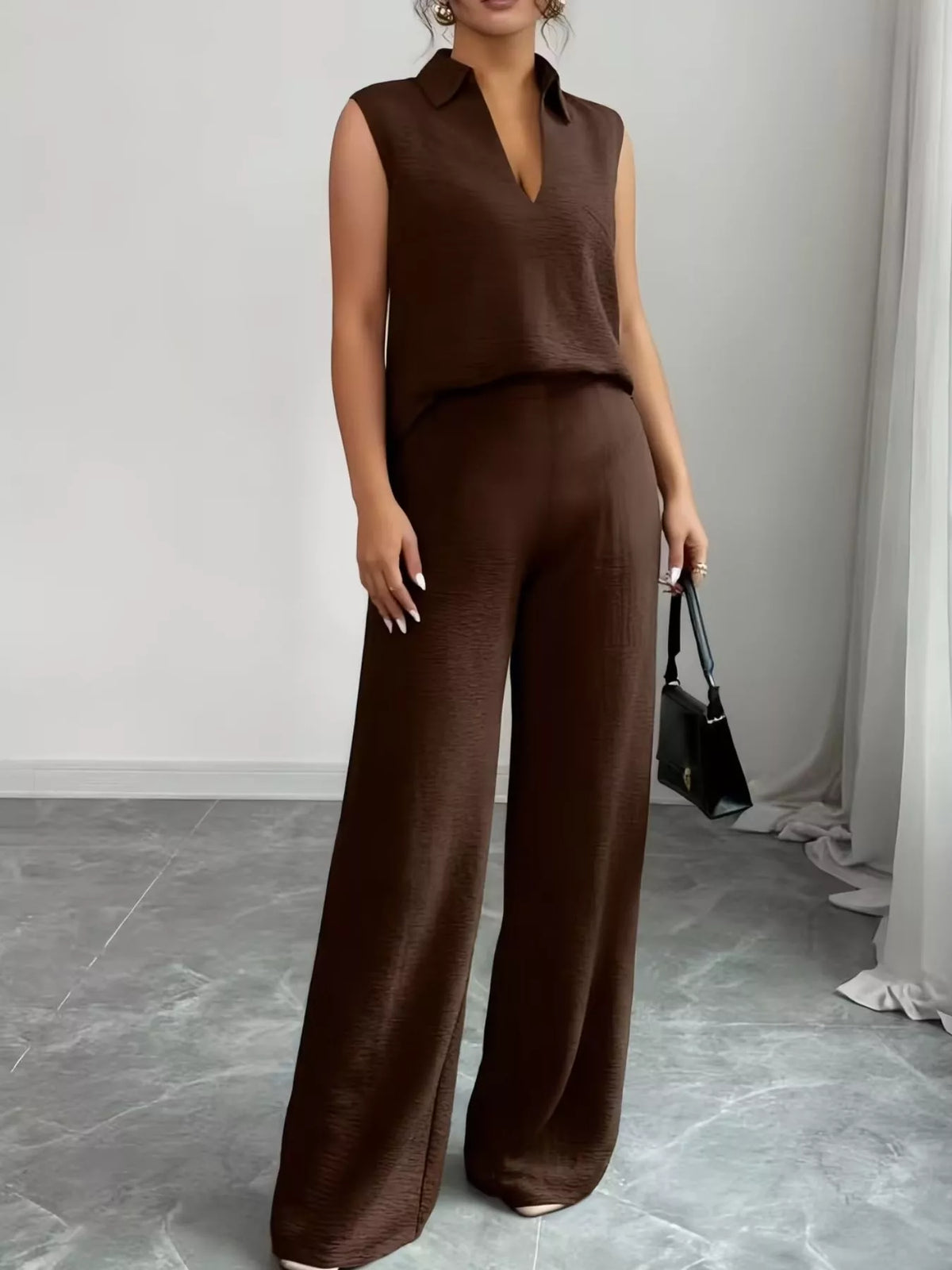Sleeveless Top Wide Leg Pants Set (2)