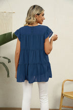 Swiss Dot Round Neck Tiered Blouse (21)