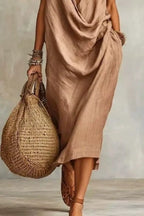 Sleeveless Drape Neck Midi Dress (6)