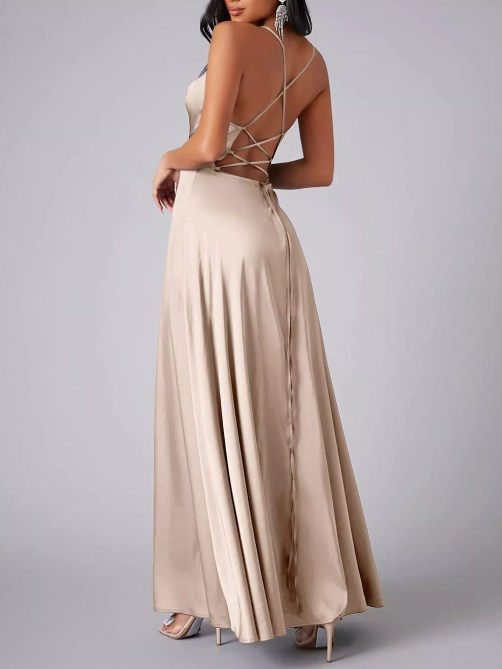 Lace Up Back Split Maxi Dress (12)