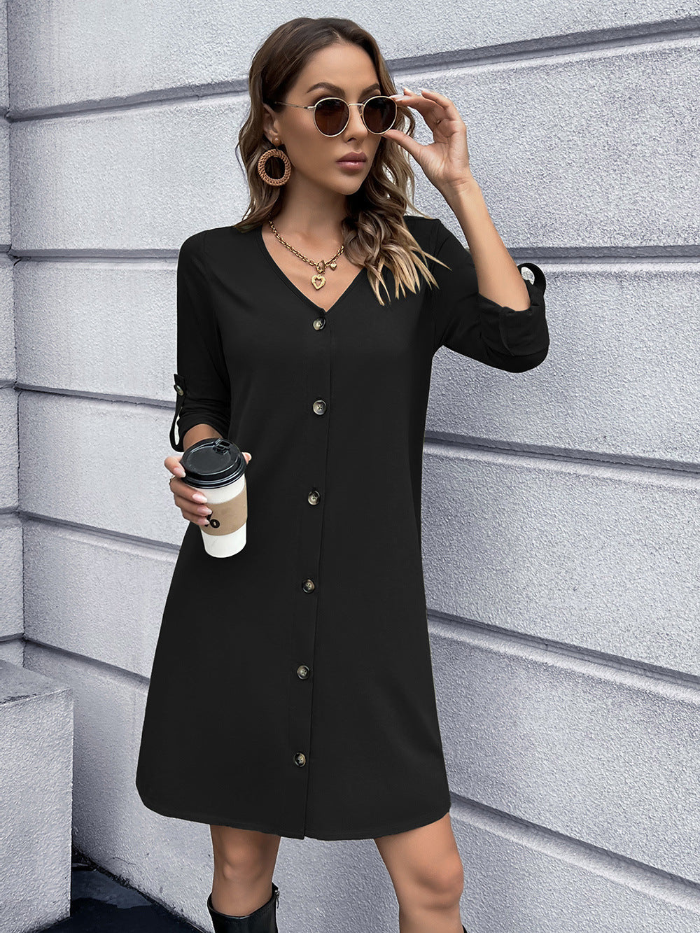 Button Down V-neck Mini Dress (10)