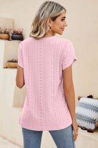 Eyelet V-neck Petal Sleeve T-shirt (4)
