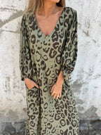 Full Size Printed V-neck Dress Pockets Plus (13)