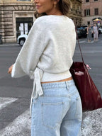 Tie Waist Surplice Sweater (2)