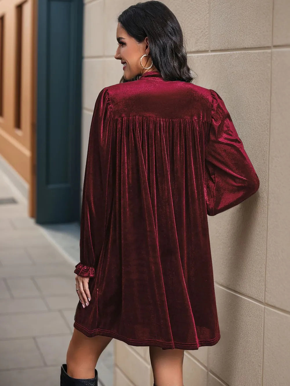 Ruched Surplice Long Sleeve Mini Dress (5)