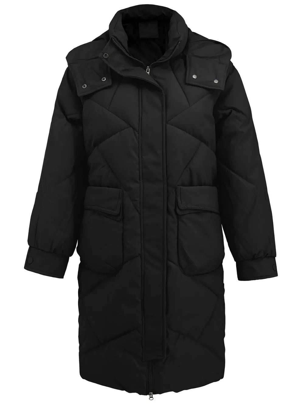 Long Sleeve Longline Hooded Winter Coat Pockets (3)