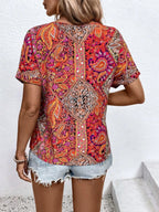 Bohemian Paisley Print V-neck Short Sleeve T-shirt (11)