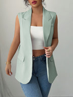 One Button V-neck Blazer Vest Coat (5)