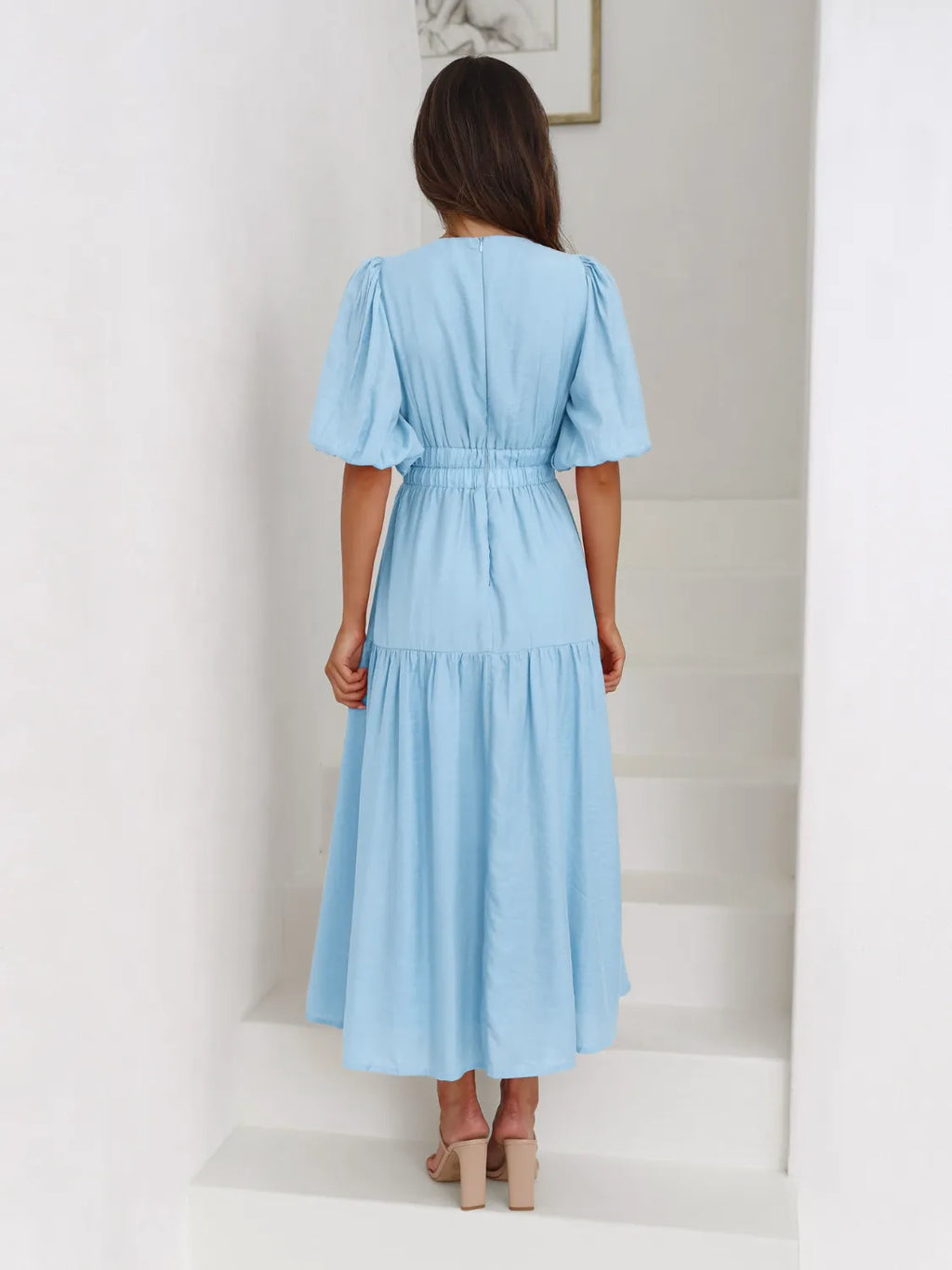 Surplice Half Puff Sleeve Midi Dress (14)