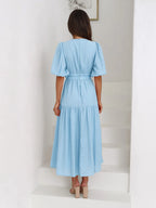 Surplice Half Puff Sleeve Midi Dress (14)