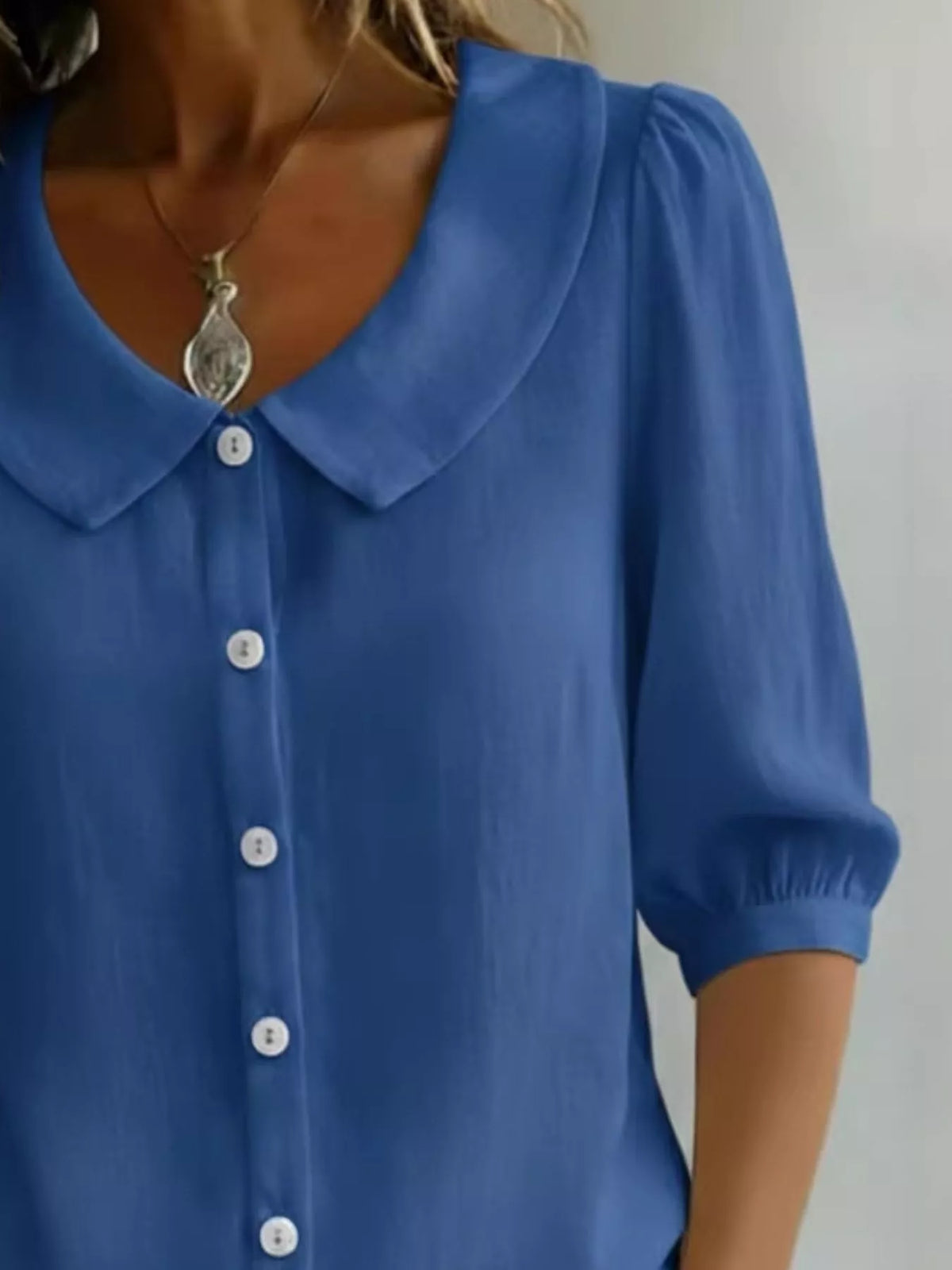 Full Size Peter Pan Collar Button Up Shirt Plus (10)