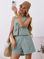 Tie-front Sleeveless Top Shorts Set (12)