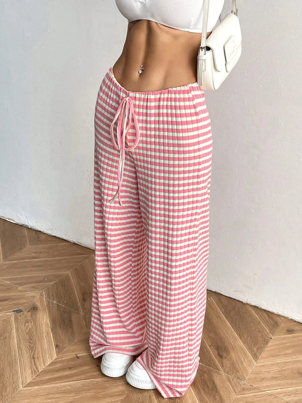 Striped Wide Leg Drawstring Pants (9)