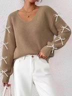 Bow-tie Sleeve V-neck Sweater (2)