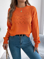 Openwork Round Neck Long Sleeve Sweater (3)