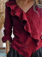 V-neck Ruffled Long Sleeve Blouse (8)