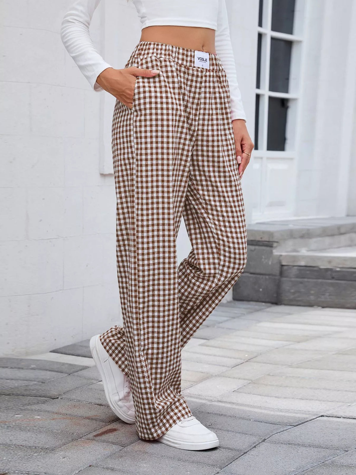 Plaid Wide Leg Casual Pants (10)