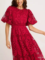 Lace Puff Sleeve Midi Dress (9)